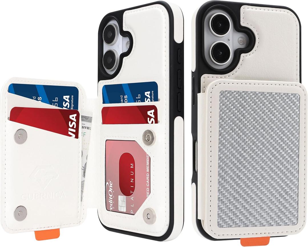 GUERNICA for iPhone 16 Plus (6.7") Wallet Case with Card Holder, RFID Blocking for Women Men, Kickstand Shockproof Phone Case for Apple 16 Plus, A - Silver White