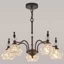 Vintage 5-Light Chandelier Black Kitchen Pendant Light Fixtures Finish with Crystal Glass Shade for Living Room Dining Room Bedroom Chandelier Over Table