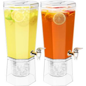 Lifewit 1 Gallon Drink Dispenser for Parties 2 Pcs, 4L Plastic Beverage Container with Stand for Juice/ Tea/ Soda & Lemonade, Clear Water Pitcher with Spigot for Mimosa Bar Hosting 39 x 16 cm/ 15x6"