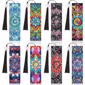 8 Pieces Mandala Diamond Art Bookmarks 5d Mandala Beaded Bookmark Acrylic Tassel Bookmark for DIY Making Beginners Kids Adults Arts Craft Supplies