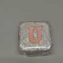 Soleebee Bling Crystal Travel Jewelry Case, U Initial Jewelry Box for Women Girls, Portable Small Jewelry Organizer Travel Essentials for Necklace Earrings Rings - Letter U, Silver