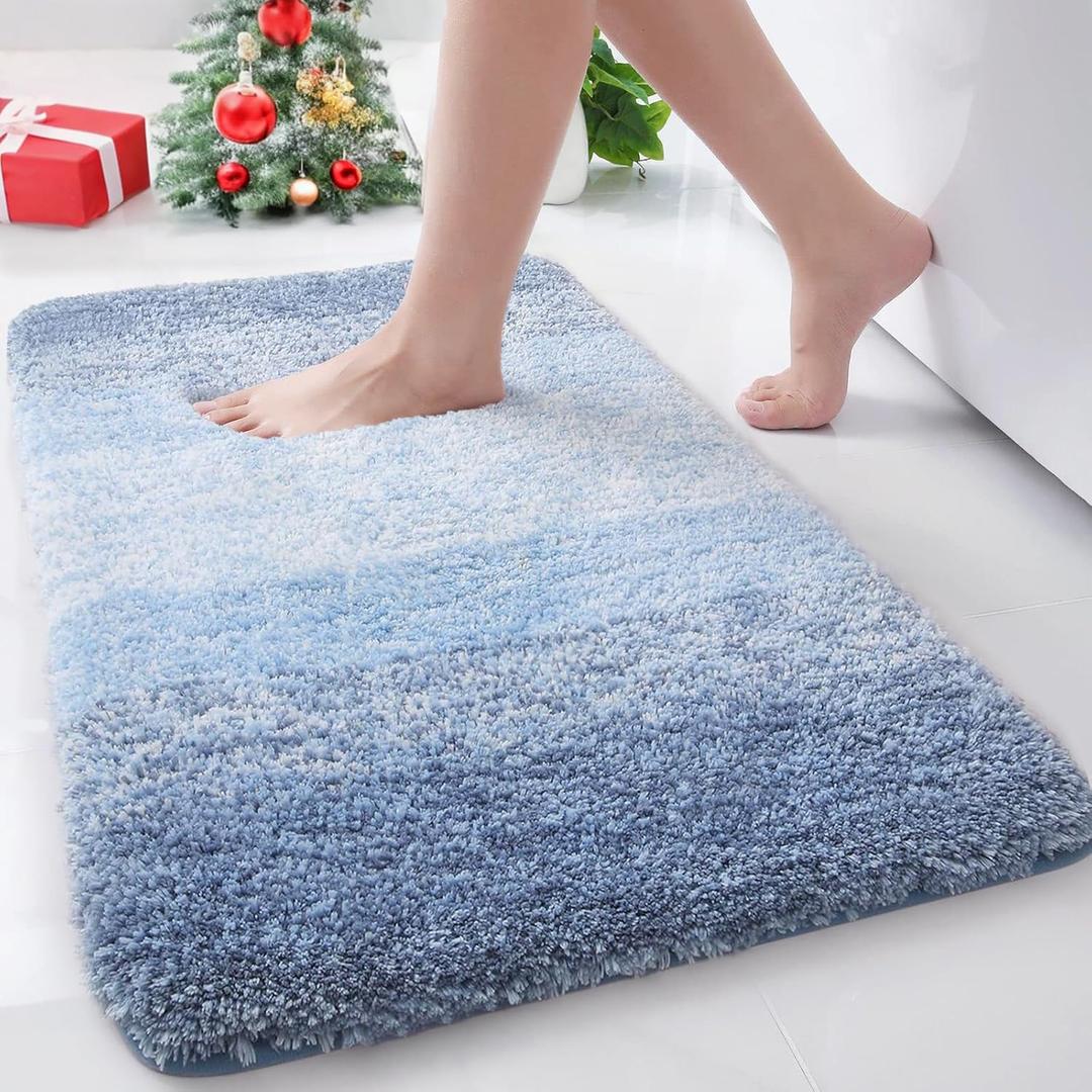 Arotive Microfiber Bathroom Rugs, Shaggy Soft and Absorbent Bath Rug, Non-Slip, Thick Plush Machine Washable Dry Bath Mats for Bathroom, Tub and Shower, 24x16, Light Blue, Rectangular