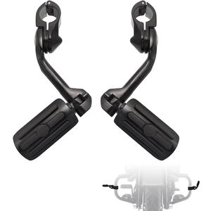 FOVPLUE 1.25" Highway Footpegs,Long Angled Adjustable Highway Pegs w/Mounts for Harley Touring Street Glide Electra Glide Road King Softail CVO Dyna Trike VRSC Sportster w/1-1/4" Engine Guard,Black#1