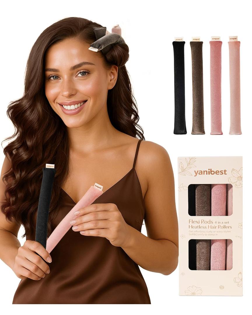 Yanibest Heatless Curling Rods - 4 Pcs Heatless Curls Overnight, No Damage Hair Rollers for Women, Velvet Hair Curlers to Sleep in (Multi-colored)