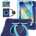 BATYUE for iPad 9th/ 8th/ 7th Generation Case (iPad 10.2 inch Rugged Case 2021/2020/2019) with Screen Protector, Rotating Stand/Pencil Holder/Carrying Shoulder Strap (Navy Blue)