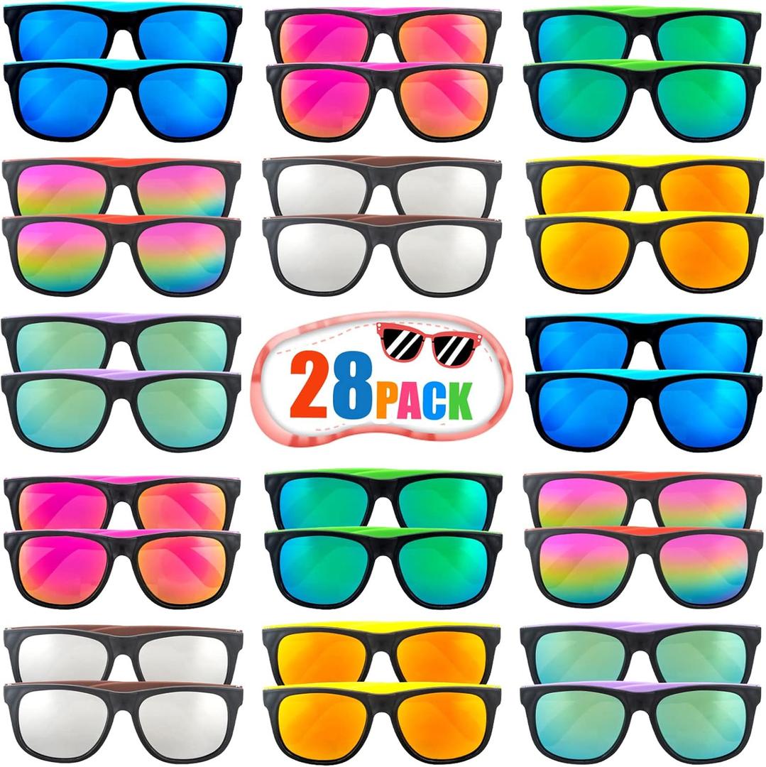 Neon Party Sunglasses,28 Pack 7 Colors Bulk Sunglasses for Adults and Teens,80s Retro Style Party Favors for Summer Pool,Beach,Birthday,Graduation,Outdoor Party Supplies,Goody Bag Favors