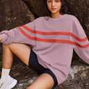 Panadila Womens Oversized Crewneck Sweatshirt Striped Pullover Long Sleeve Tunic Tops to Wear with Leggings (Pink, M)