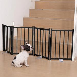 No Pawblems Free Standing Short Dog Gate, 16.5'' Tall Foldable Dog Fence for Indoor & Outdoor, Up to 48 Inch Extra Wide Puppy Gate for Stairs, Hallways, Doorways, Deck, Yard (Black, 4 Panels)