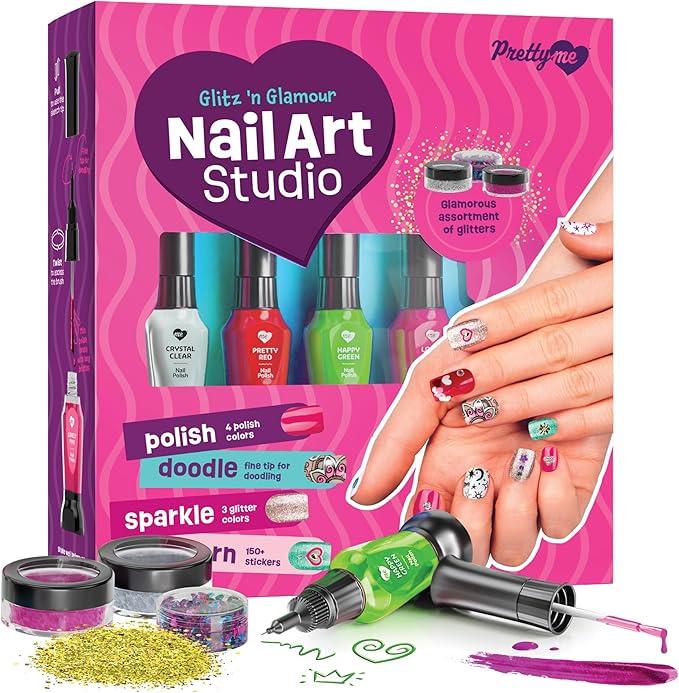 Nail Art Studio for Girls - Birthday Gift - Nail Polish Kit for Kids Ages 7-12 Years Old - Girl Gifts Ideas - Gift Set - Girly Stuff - Polish, Pens, Glitter, Stickers, Gems, Filer - 8 9 10 11 12 Year
