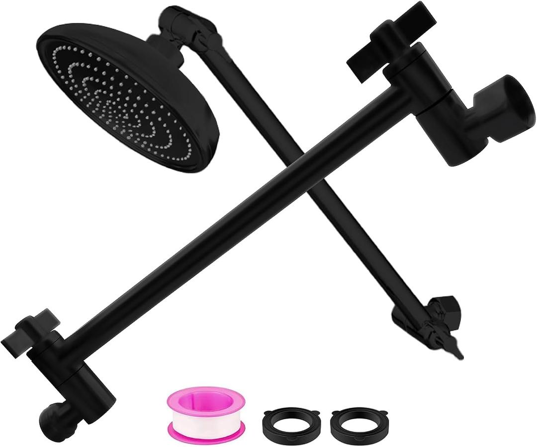 Shower Head Extension Arm 9 Inch Adjustable Shower Riser for Height & Angle, G1/2 Universal Connector to Upgrade Rainfall Shower Experience(Black)