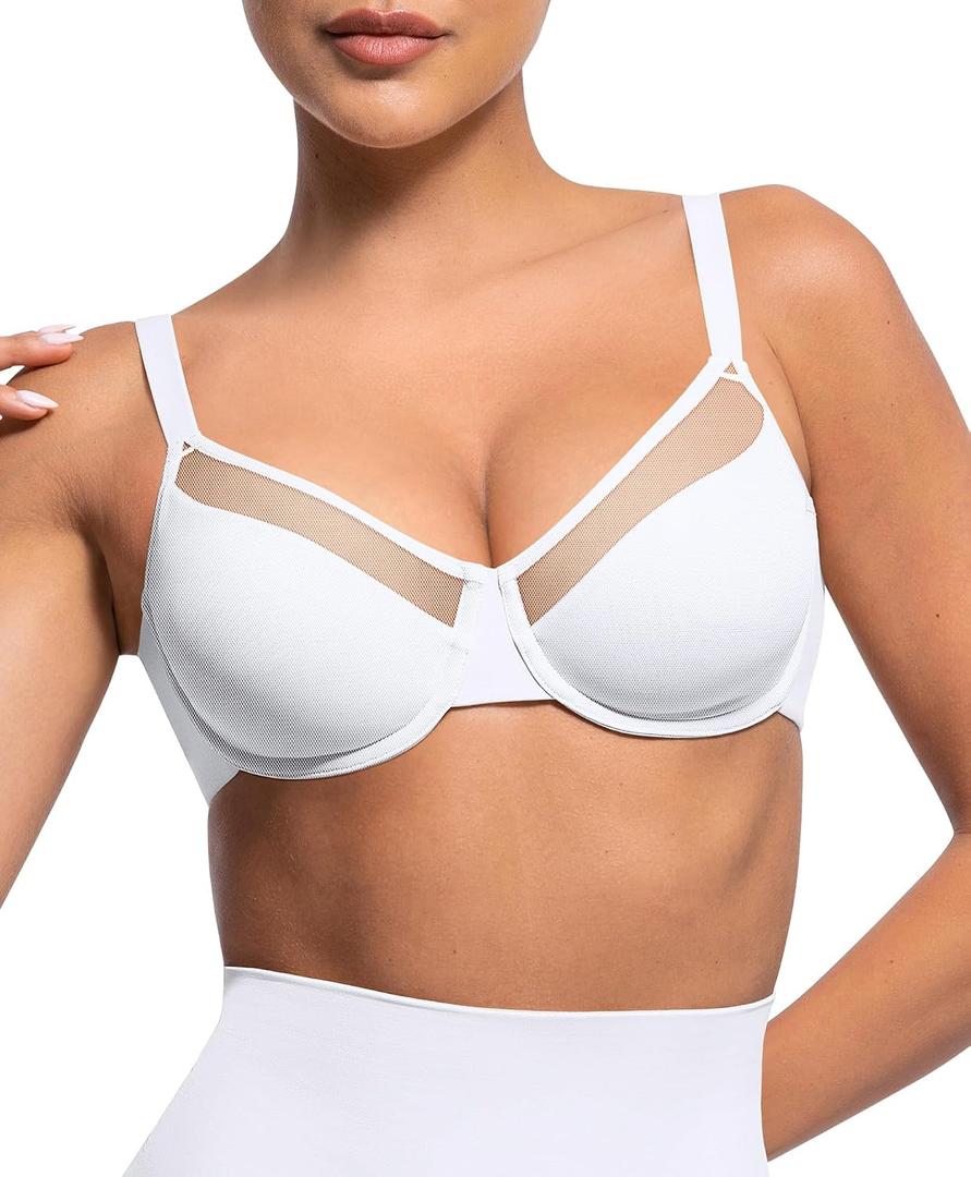Lover-Beauty Minimizer Bras for Women Full Coverage Unlined Underwire Bras Plus Size Lifting Bra for Heavy Breast, Wide Strap, White 38D