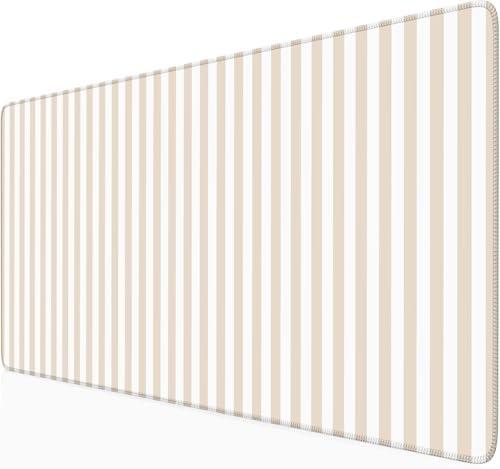 ohisxiacy Beige Striped Desk Mat Cute Pastel XXL Large Gaming Mouse Pad Desk Pad Kawaii Aesthetic Home Office Decor Cozy Keyboard Laptop Computer Mat