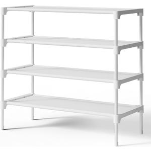 Kitsure Shoe Rack - Non-Woven Shoe Rack Shelf, Shoe Organizer for Closet, Entryway, Garage & Corridor, Stackable Shoe Shelves, 27.5" Wide - 4 Tier, White