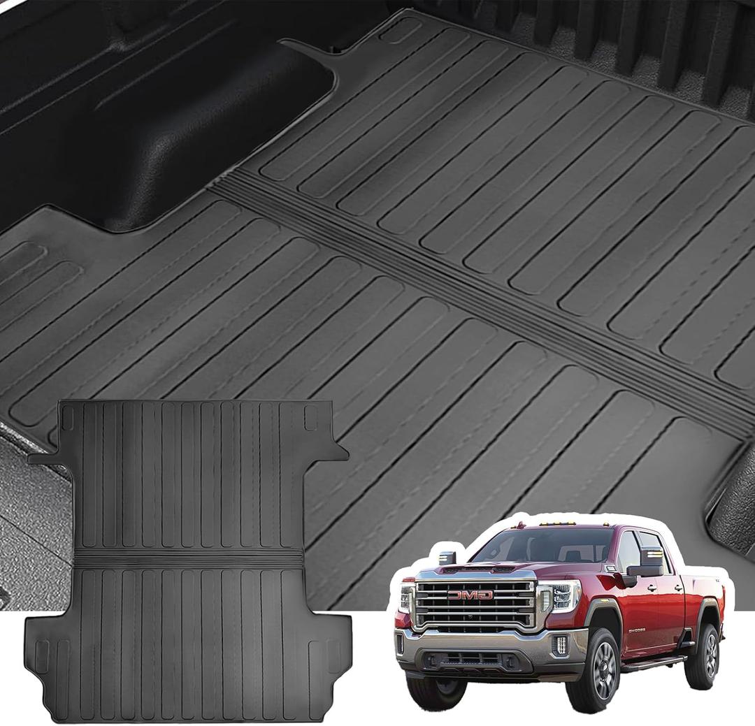 Truck Bed Mats, Compatible with 2019-2024 Chevy Silverado 1500 / GMC Sierra 1500 Accessories 5.8Ft Bed Mat, All Weather TPE Truck Bed Liner, Pickup Car Bed Cargo Mat