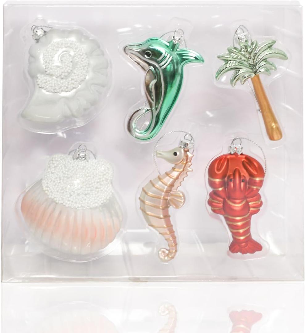 Christmas Ornaments Tree Set- 6pcs Beautiful Handmade Christmas Ornaments Plastic Blown Ornaments 6PCS Beach Decorations