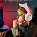 Gaming Headset with Microphone, RGB Lights, Detachable Cat Ear, Lightweight Over-Ear Headphones with Adjustable Headband for PC, PS4, PS5, Mac, Switch, Surround Sound, in-Line Control, White