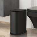 Anzoymx Stainless Steel Bathroom TrashCans 1.8 Gallons Small Garbage Can with Pop up Lid, Metal Narrow Wastebasket, Slim Waterproof Litter TrashBins Set for Bedroom, Toilet, Office (Black)