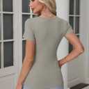 Women's Short Sleeve Tops Casual Scoop Neck Ribbed Knit Slim Fitted Basic Tee Shirts 2025 Summer Trendy Outfits (Large)