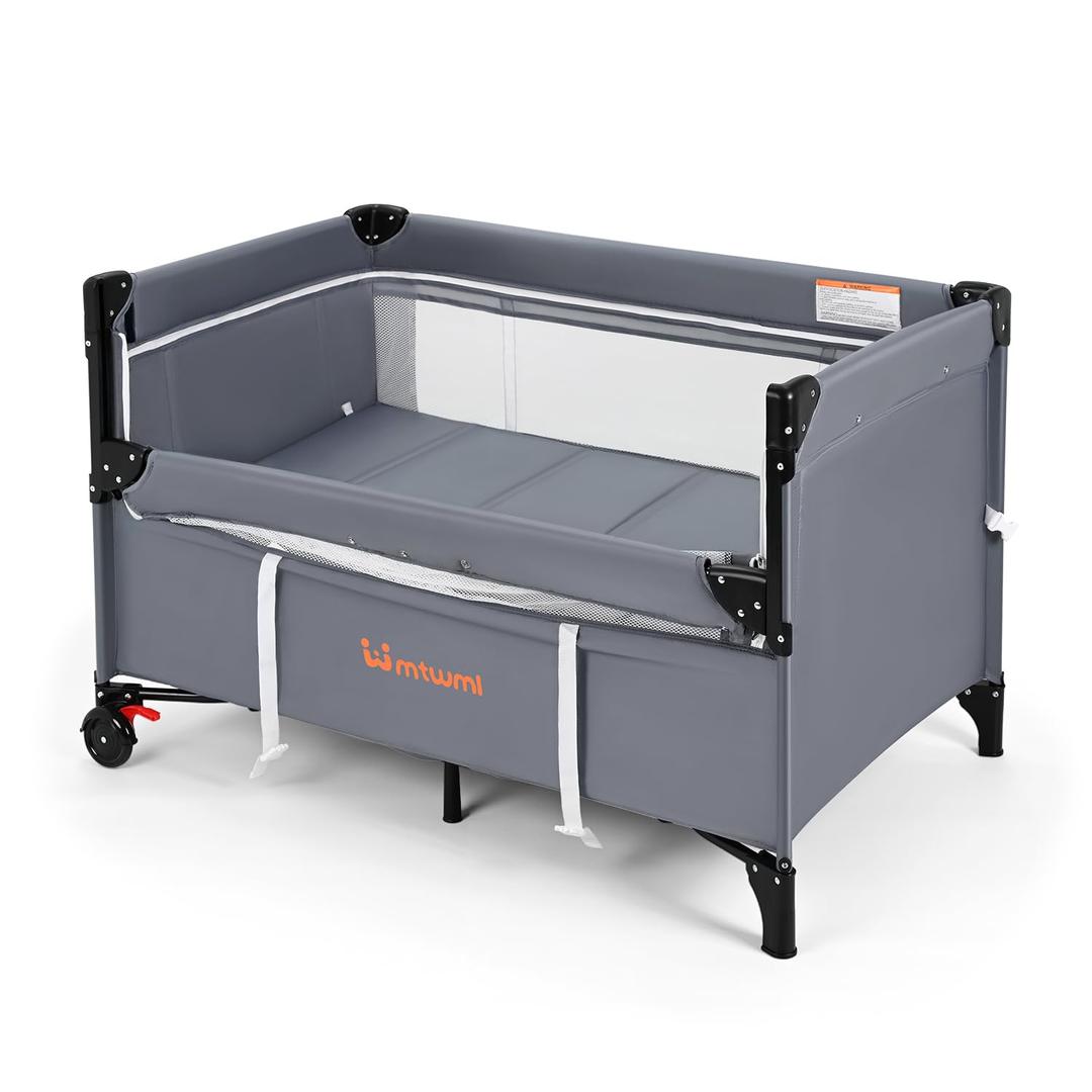 MTWML Portable Baby Bassinet,2 in1 Baby Playard and Bedside Crib with Wheel,1-Second Setup Foldable Playpen and Nursery Center with Travel Bag for Home or Travel Newborn to Toddler(Deep Grey)