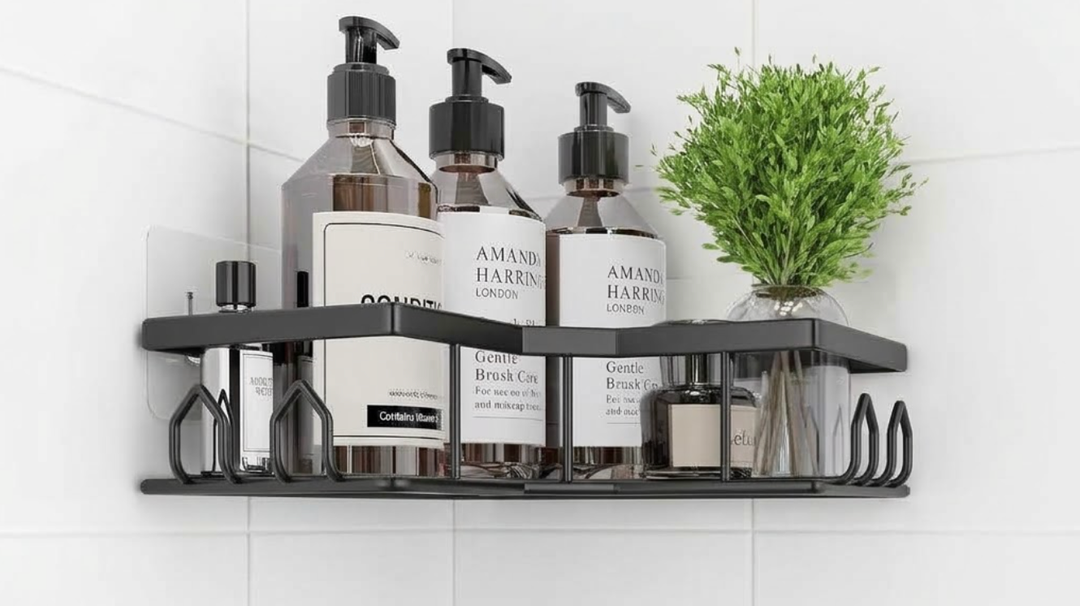 Adhesive Shower Caddy, 1 Pack Corner Bath Organizer, Rustproof Stainless Steel Shower Shelves with Large Capacity, No Drilling Shelves for Bathroom Storage, Home, Kitchen Dcor