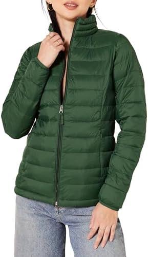 Essentials Womens Lightweight Long-Sleeve Water-Resistant Packable Puffer Jacket Small, Dark Green 
