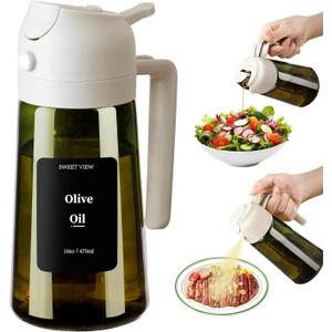Olive Oil Dispenser and Oil Sprayer  16oz/470ml Glass Light-Proof Oil Pourer for Kitchen, Air Fryer, Cooking, Salad, and BBQ (White)