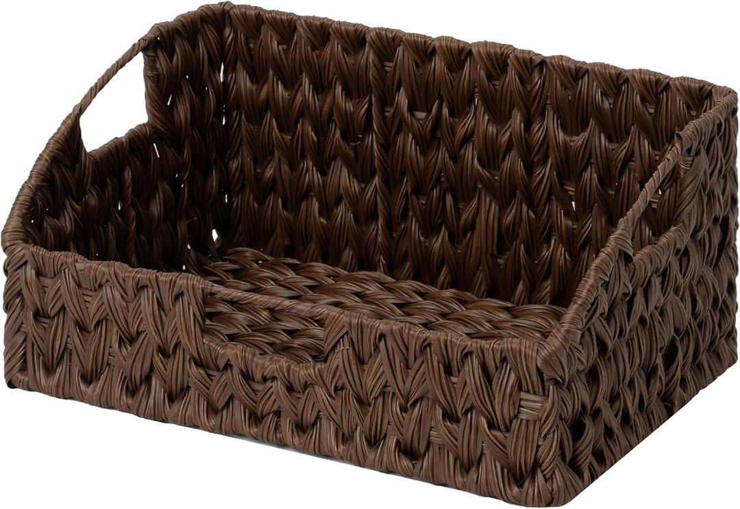 GRANNY SAYS Wicker Storage Basket for Shelves, Large Wicker Basket with Handles, Trapezoid Woven Baskets for Storage, Decorative Baskets for Home Decor, Brown (10"D x 15"W x 7"H)