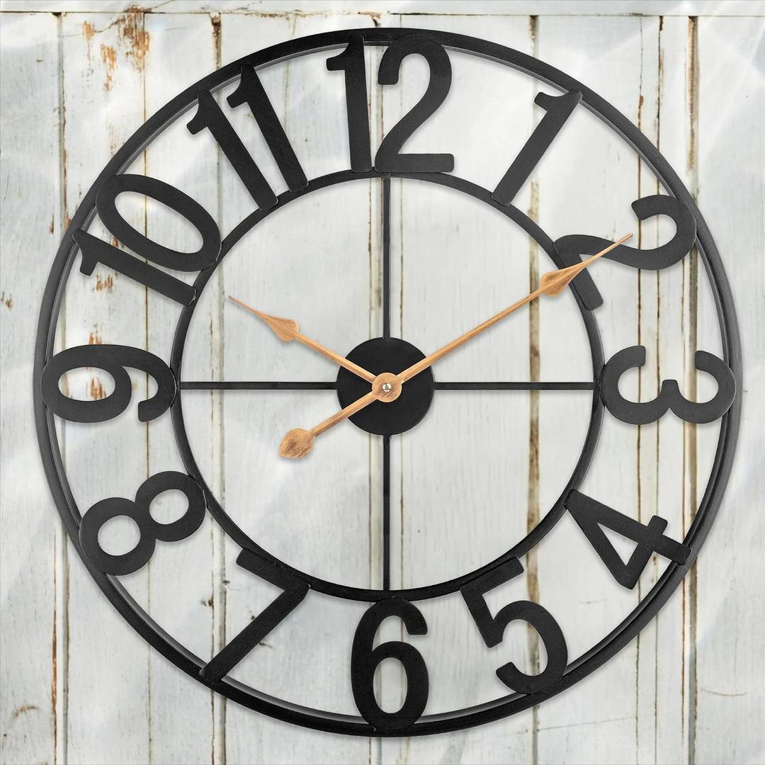 Extra Large Outdoor Clocks, Oversized Outdoor Clock for Patio/Pool, Vintage Metal Outdoor Clock Silent Battery Operated, European Industrial Skeleton Wall Clock for Backyard/Garden/Fence, 30 in