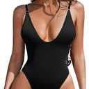 ESONLAR Women's Sexy Plunging V Neck Bathing Suit Open Back One Piece Swimsuits. Size M.