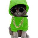 QWINEE 3Pcs Dog Hoodie Cat Apparel Dog Custume Set with Necklace and Sunglasses Pet Clothes for Puppy Small Medium Dogs Cats Green Small