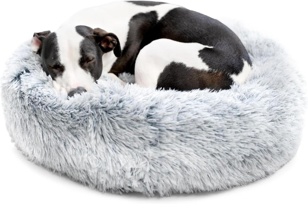 Barkbox Dog Bed, 2-in-1 Memory Foam Donut Cuddler Dog and Cat Bed, Calming Orthopedic Joint Relief Fur Crate Lounger for Pets, Machine Washable + Removable Cover, Waterproof Lining, Includes Toy