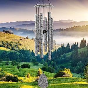 FSVGYY Wind-Chimes-Outdoor-Deep-Tone, Large Soothing Melodic Tones Windchimes, Wind Chimes for Outside, Memorial Wind Chimes Best Gift for Mom Women Grandma Neighbors(32" Silver Coated Aluminum)