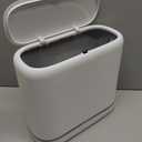 2.3 Gallon Slim Small Bathroom Trash Can with Lid, White Dog Proof Garbage Can with Air-Press Bag Expander & Removable Bucket, Narrow Bathroom Waste Basket for Bedroom, Office, Dorm
