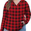 OLRIK Plus Size Hooded For Women V Neck Pullover Oversized Sweatshirts Long Sleeve Tops Loose Fit