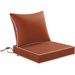 MIULEE Burnt Orange Outdoor Seat Cushion 24x24 Inch Waterproof & 3 Year Fade Resistant Deep Seat and Back Cushion for Patio Furniture Chair Sofa Couch with Handle and Adjustable Straps