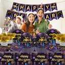 137Pcs New Years Eve Party Supplies Happy New Year 2026 Decorations New Years Eve Decorations Tableware Set with Happy New Year Banner Plates and Napkins