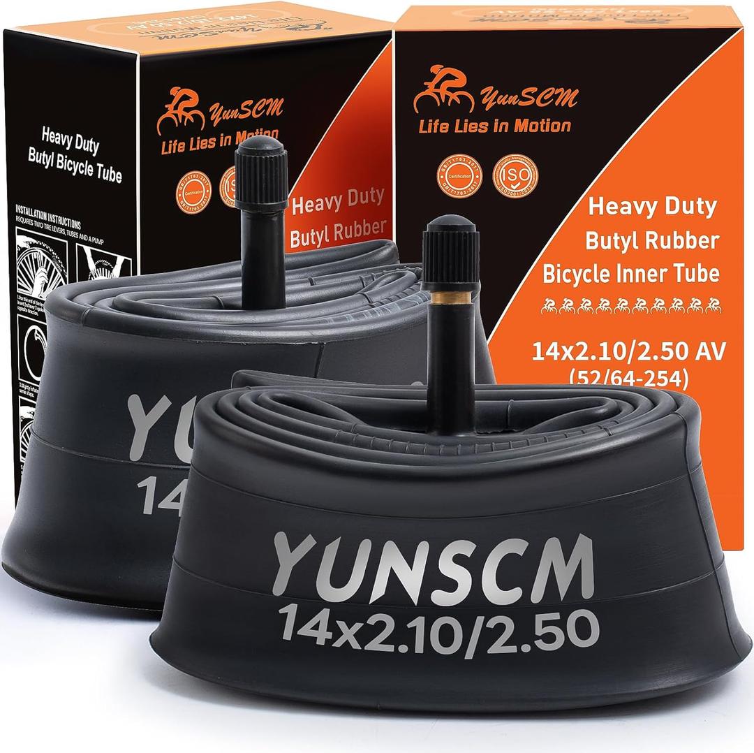 YUNSCM 2-PCS 14" Heavy Duty Bike Tubes 14x2.10/2.50 AV32mm Schrader Valve 52/64-254 Bicycle Tubes Compatible with 14 x 2.10 14 x 2.125 14 x 2.25 14 x 2.35 14 x 2.40 14 x 2.50 Tires Tubes
