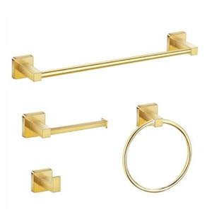 Bathroom Hardware Set 4 Pieces, Gold Stainless Steel Towel Bar Set, Includes 20In Towel Bar, Towel Ring, Robe Towel Hooks,Toilet Paper Holder, Bathroom Towel Rack Set