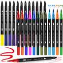 Nicecho 24 Colors Dual Tip Art Markers Pens for Adult Coloring Books, Brush and Fineliner Tip Art Suppliers for Journaling Note Taking Lettering