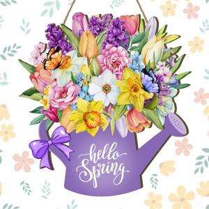 Nialnant Hello Spring Door Sign for Front Porch,Wooden Flower Hanging Welcome Sign for Indoor Outdoor Front Door Farmhouse Home Porch Window Decor