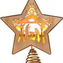 3D Wooden Nativity Christmas Tree Star Topper Lighted, LED Xmas Decor Ornaments for Indoor