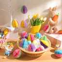 Chiisong 16 Pcs Easter Decorations Eggs Hanging Ornaments Paper Honeycomb Eggs Tree Decorations Magnetic Easter Ornaments for Hunt Basket Party Supplies Indoor Outdoor (Mix Color)