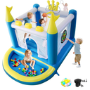 Mini Inflatable Bounce House with Ball Pit, 5 in 1 PVC Kids Bouncy Castle with Electric Air Pump, Small Crown Jump House for Kids Ages 3-8, Toddlers Playhouse Bouncer, Indoor/Outdoor