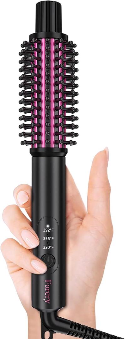 Farery Mini Thermal Brush 3 Temperature Adjustable, Travel Curling Iron for Short Hair 1 Inch, Heated Round Brush for Soft Curls, Lightweight Curling Wand for Bouncy Hair, Touch-ups, Dual Voltage