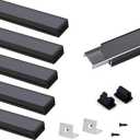 VST 6Pack 1ft Black LED Aluminum Channel with Black Smoky Transparent Cover U Shape 15x8mm, Led Strip Light Track with End Caps and Mounting Clips Accessories, for Led Strip Lights