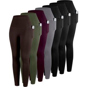 ATHVOTAR Leggings with Pockets for Women, 7 Packs High Waisted Workout Tummy Control Yoga Pants (X-Large, 7 Pack - Black/Black/Black/Gray/Cassis/Army Green/Dark Brown)