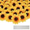 Coferset 100pcs Fake Sunflower Heads with Stems, 2.4" Sunflower Artificial Silk Flower Heads for Party Baby Shower Wedding Making Handicrafts Home Decor(100pcs)