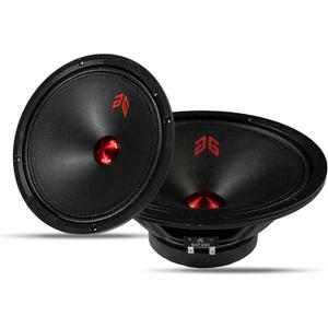 MX80P1 Loudspeaker 8 Inch Midrange 480 Watts 4 Ohms Red Dust Cap, Premium Quality Audio Door Speakers for Car or Truck Stereo Sound System, Black (2 Speakers)