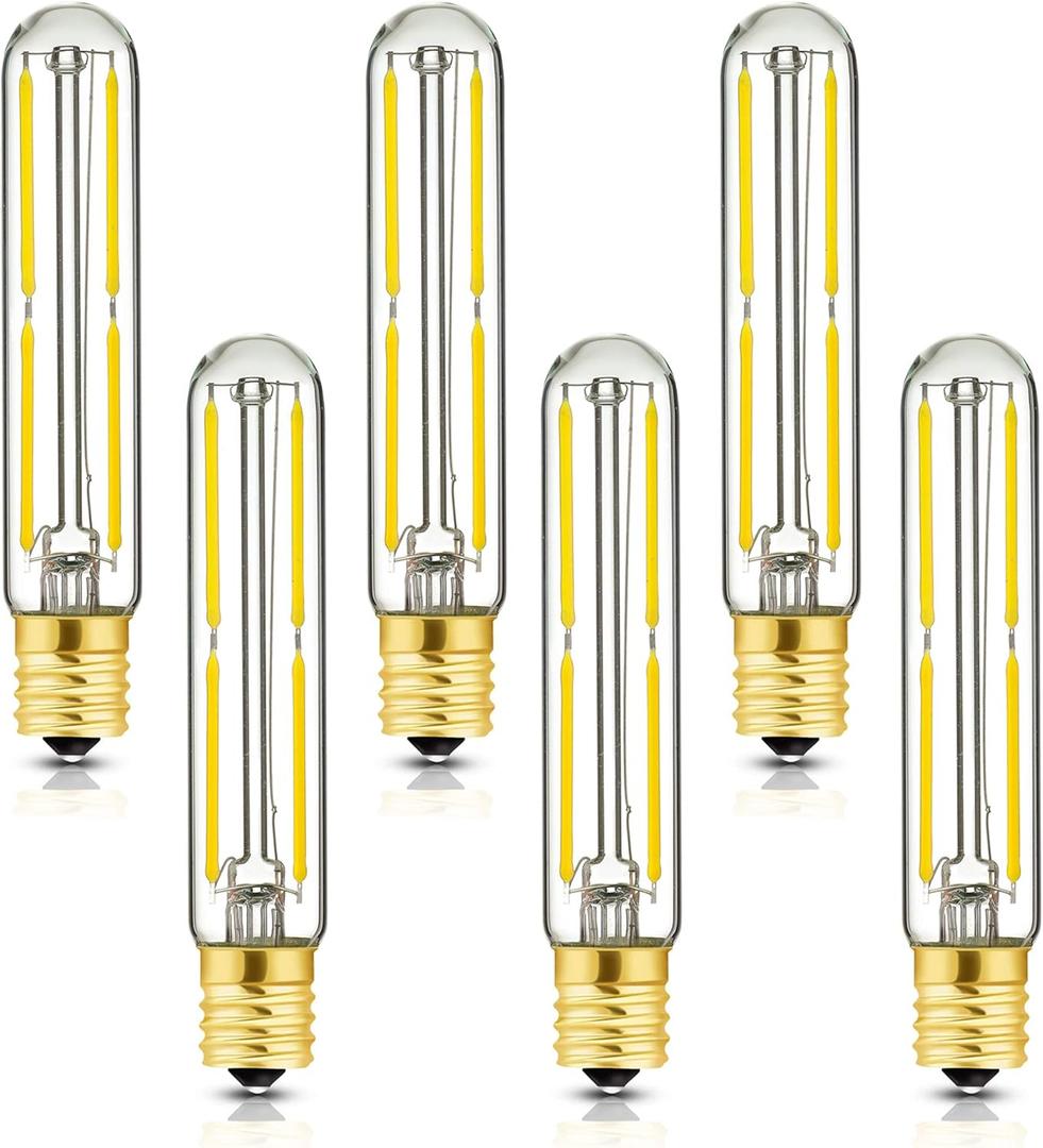 E17 LED T6.5 Tubular Filament Bulb,Dimmable 4W Led Tube Bulbs, 500lm, 4000K Daylight, 40 Watt Incandescent Bulb Equivalent, for Exit Sign Light, Refrigerator, Freezer, 6 Pack.