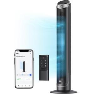 DREO Smart Tower Fan for Bedroom, 90 Oscillating 40" Standing Fan, 26ft/s High-Speed 5 Speeds 4 Modes, Quiet Room Floor Fans, Touch/Remote/APP & Voice Control, Work with Alexa, 12H Timer, Silver, Large
